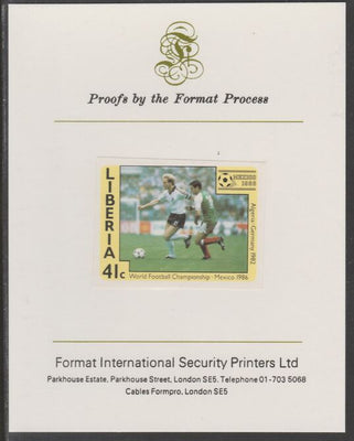 Liberia 1985 Football World Cup 41c imperf proof mounted on Format International proof card, as SG 1609