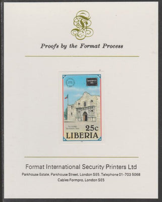 Liberia 1986 Ameripex (Stamp Exhibition) 25c imperf proof mounted on Format International proof card, as SG 1625