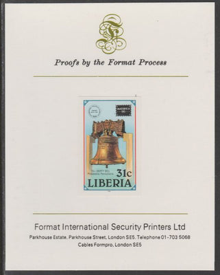 Liberia 1986 Ameripex (Stamp Exhibition) 31c imperf proof mounted on Format International proof card, as SG 1626