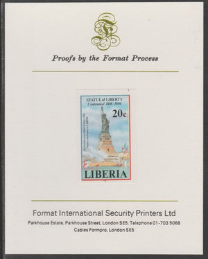 Liberia 1986 Statue of Liberty Centenary 20c imperf proof mounted on Format International proof card, as SG 1628