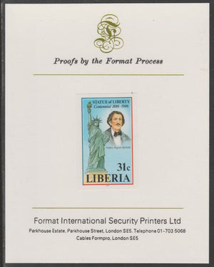 Liberia 1986 Statue of Liberty Centenary 31c imperf proof mounted on Format International proof card, as SG 1629