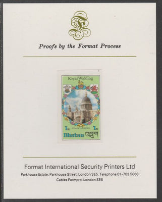 Bhutan 1981 Royal Wedding 1n imperf proof mounted on Format International proof card, as SG 440