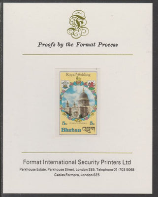 Bhutan 1981 Royal Wedding 5n imperf proof mounted on Format International proof card, as SG 441