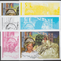 Mongolia 1997 Princess Diana 1000f imperf m/sheet #3 and Westminster Abbey, the set of 6 progressive proofs comprising the 4 individual colours plus 2 composites, unmounted mint