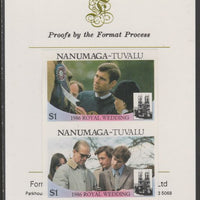 Tuvalu - Nanumaga 1986 Royal Wedding (Andrew & Fergie) $1 imperf se-tenant proof pair mounted on Format International proof card
