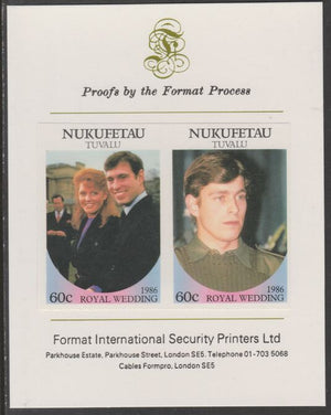 Tuvalu - Nukufetau 1986 Royal Wedding (Andrew & Fergie) 60c imperf se-tenant proof pair mounted on Format International proof card
