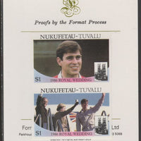Tuvalu - Nukufetau 1986 Royal Wedding (Andrew & Fergie) $1 imperf se-tenant proof pair mounted on Format International proof card