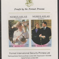 Tuvalu - Nukulaelae 1986 Royal Wedding (Andrew & Fergie) 60c imperf se-tenant proof pair mounted on Format International proof card