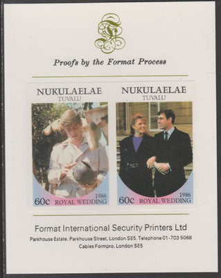 Tuvalu - Nukulaelae 1986 Royal Wedding (Andrew & Fergie) 60c imperf se-tenant proof pair mounted on Format International proof card