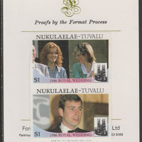Tuvalu - Nukulaelae 1986 Royal Wedding (Andrew & Fergie) $1 imperf se-tenant proof pair mounted on Format International proof card