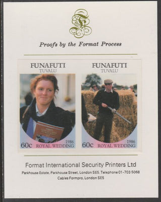 Tuvalu - Funafuti 1986 Royal Wedding (Andrew & Fergie) 60c imperf se-tenant proof pair mounted on Format International proof card