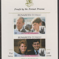Tuvalu - Funafuti 1986 Royal Wedding (Andrew & Fergie) $1 imperf se-tenant proof pair mounted on Format International proof card