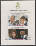 Tuvalu - Funafuti 1986 Royal Wedding (Andrew & Fergie) $1 imperf se-tenant proof pair mounted on Format International proof card