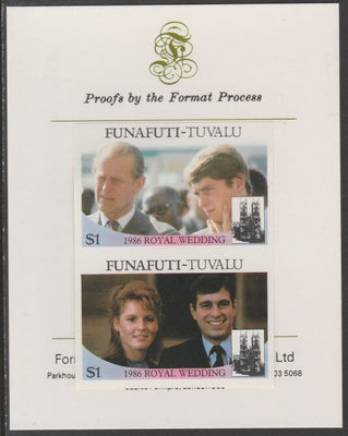 Tuvalu - Funafuti 1986 Royal Wedding (Andrew & Fergie) $1 imperf se-tenant proof pair mounted on Format International proof card