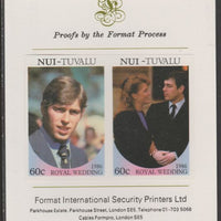 Tuvalu - Nui 1986 Royal Wedding (Andrew & Fergie) 60c imperf se-tenant proof pair mounted on Format International proof card