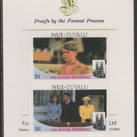 Tuvalu - Nui 1986 Royal Wedding (Andrew & Fergie) $1 imperf se-tenant proof pair mounted on Format International proof card