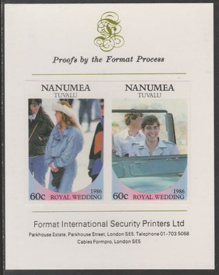 Tuvalu - Nanumea 1986 Royal Wedding (Andrew & Fergie) 60c imperf se-tenant proof pair mounted on Format International proof card