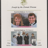 Tuvalu - Nanumea 1986 Royal Wedding (Andrew & Fergie) $1 imperf se-tenant proof pair mounted on Format International proof card