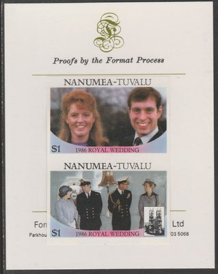 Tuvalu - Nanumea 1986 Royal Wedding (Andrew & Fergie) $1 imperf se-tenant proof pair mounted on Format International proof card