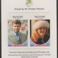 Tuvalu - Vaitupu 1986 Royal Wedding (Andrew & Fergie) 60c imperf se-tenant proof pair mounted on Format International proof card