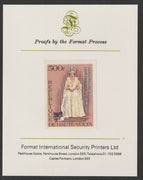 Upper Volta 1978 25th Anniversary of Coronation opt'd on Silver Jubilee 500f imperf proof mounted on Format International proof card as SG MS 497