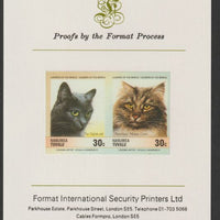 Tuvalu - Nanumea 1985 Cats 30c The Korat & American Maine Coon (Leaders of the World) imperf se-tenant pair mounted on Format International proof card