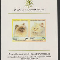 Tuvalu - Nanumea 1985 Cats 50c Himalayan & Shaded Cameo (Leaders of the World) imperf se-tenant pair mounted on Format International proof card