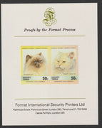 Tuvalu - Nanumea 1985 Cats 50c Himalayan & Shaded Cameo (Leaders of the World) imperf se-tenant pair mounted on Format International proof card