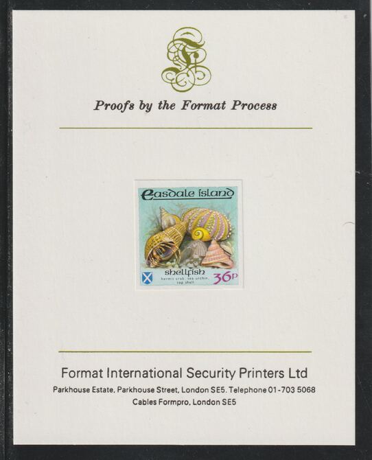 Easdale 1988 Flora & Fauna definitive 36p (shell) imperf mounted on Format International Proof Card