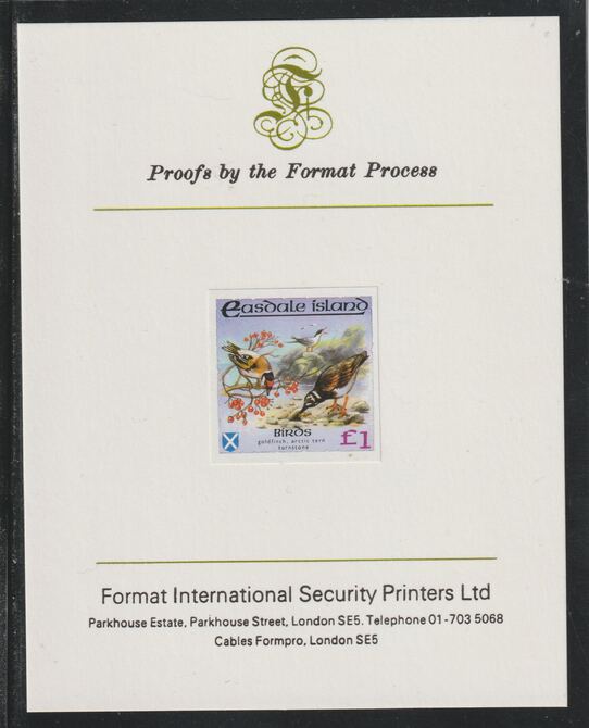Easdale 1988 Flora & Fauna definitive £1 (Birds) imperf mounted on Format International Proof Card