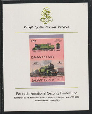 Davaar Island 1983 Locomotives #1 L&SW Class H16 4-6-2T loco 18p se-tenant imperf proof pair mounted on Format International proof card,