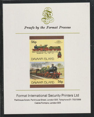 Davaar Island 1983 Locomotives #1 GWR Badminton Class 4-4-0 loco 56p se-tenant imperf proof pair mounted on Format International proof card,