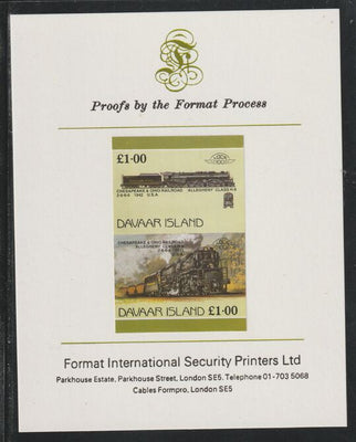 Davaar Island 1983 Locomotives #1 Chesapeake & Ohio Class H8 2-6-6-6 loco £1 se-tenant imperf proof pair mounted on Format International proof card,