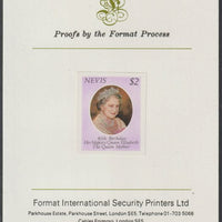 Nevis 1980 Queen Mother's 80th Birthday $2 imperf mounted on Format International proof card as SG 50