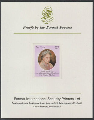 Nevis 1980 Queen Mother's 80th Birthday $2 imperf mounted on Format International proof card as SG 50