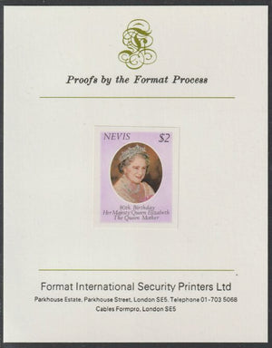 Nevis 1980 Queen Mother's 80th Birthday $2 imperf mounted on Format International proof card as SG 50