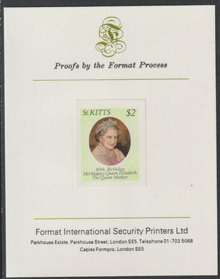 St Kitts 1980 Queen Mother's 80th Birthday $2 imperf mounted on Format International proof card as SG 48