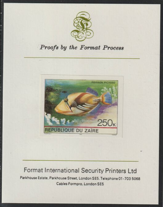 Zaire 1980 Tropical Fish 250c imperf mounted on Format International proof card