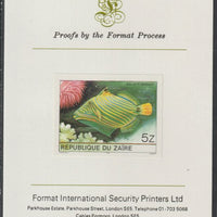Zaire 1980 Tropical Fish 5z (ex m/sheet) imperf mounted on Format International proof card