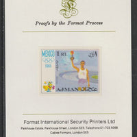 Ajman 1968 Torch Bearer 1R from Mexico Olympics set, imperf proof mounted on Format International proof card, as Mi 247B