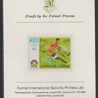 Ajman 1968 Hurdling 1R from Mexico Olympics set, imperf proof mounted on Format International proof card, as Mi 249B