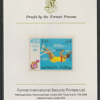 Ajman 1968 Pole Vault 1R from Mexico Olympics set, imperf proof mounted on Format International proof card, as Mi 250B