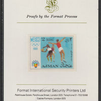 Ajman 1968 Basketball 2R from Mexico Olympics set, imperf proof mounted on Format International proof card, as Mi 252B