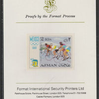 Ajman 1968 Cycling 2R from Mexico Olympics set, imperf proof mounted on Format International proof card, as Mi 253B