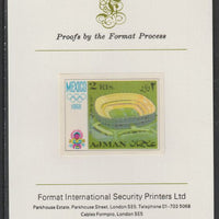 Ajman 1968 Olympic Stadium 2R from Mexico Olympics set, imperf proof mounted on Format International proof card, as Mi 254B