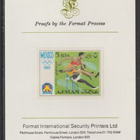 Ajman 1968 Hurdling 5R (ex m/sheet) from Mexico Olympics set, imperf proof mounted on Format International proof card, as Mi 255B