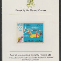Ajman 1968 Pole Vault 5R (ex m/sheet) from Mexico Olympics set, imperf proof mounted on Format International proof card, as Mi 256B