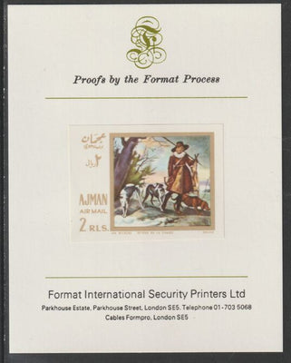 Ajman 1968 Paintings with Dogs #3 imperf mounted on Format International proof card, as Mi 273B