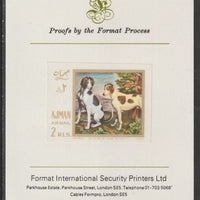 Ajman 1968 Paintings with Dogs #4 imperf mounted on Format International proof card, as Mi 274B