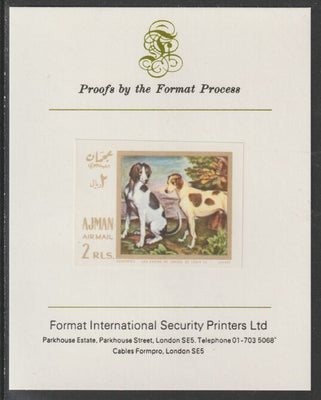 Ajman 1968 Paintings with Dogs #4 imperf mounted on Format International proof card, as Mi 274B